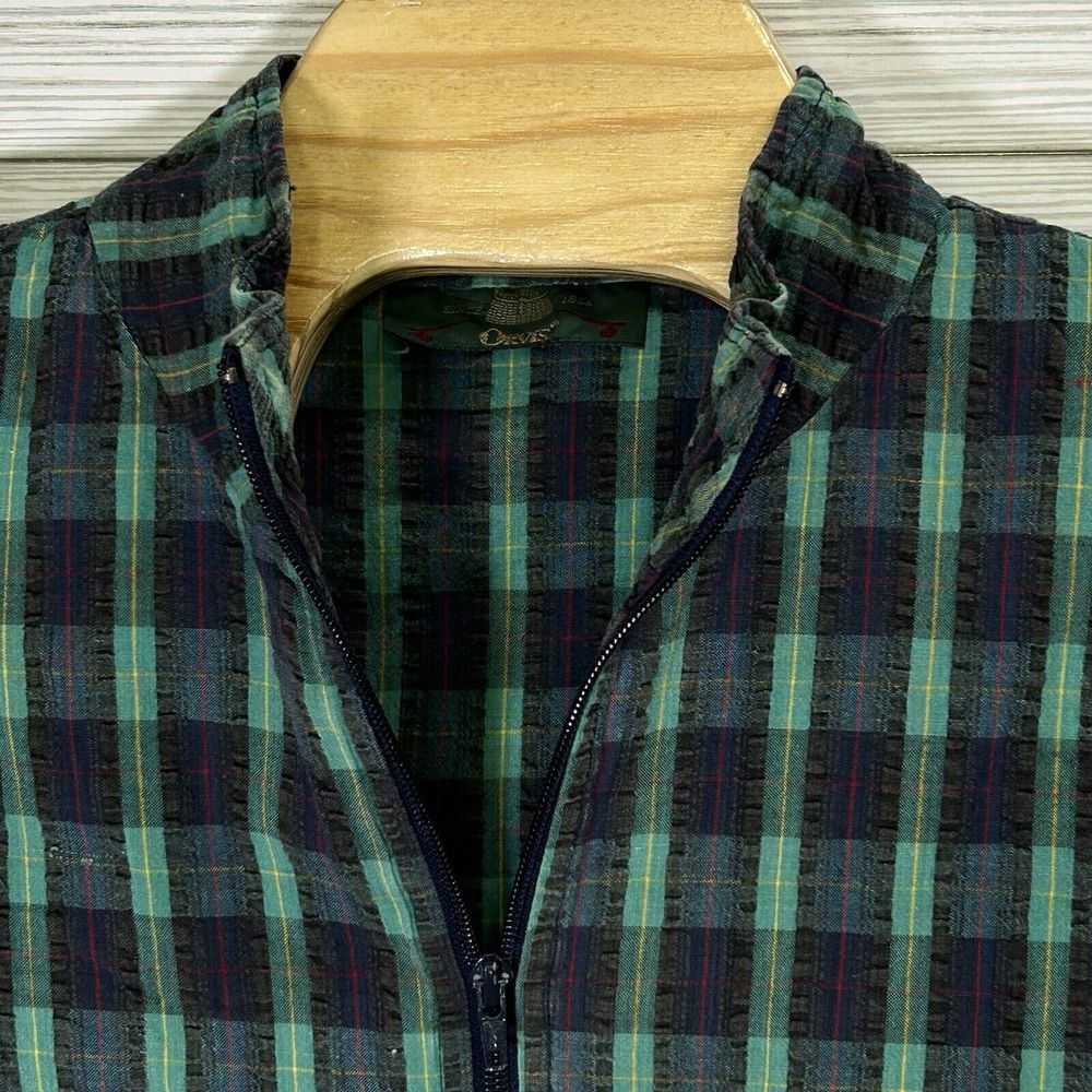 VTG Orvis Women's Seersucker Green Navy Plaid Pant & Full Zip Lightweight Sz‎ PM - Picture 2 of 16